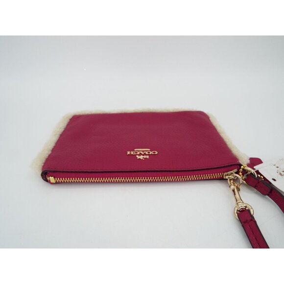 COACH Cranberry Pebbled Leather Natural Shearling Small Wristlet NWT - Picture 7 of 13